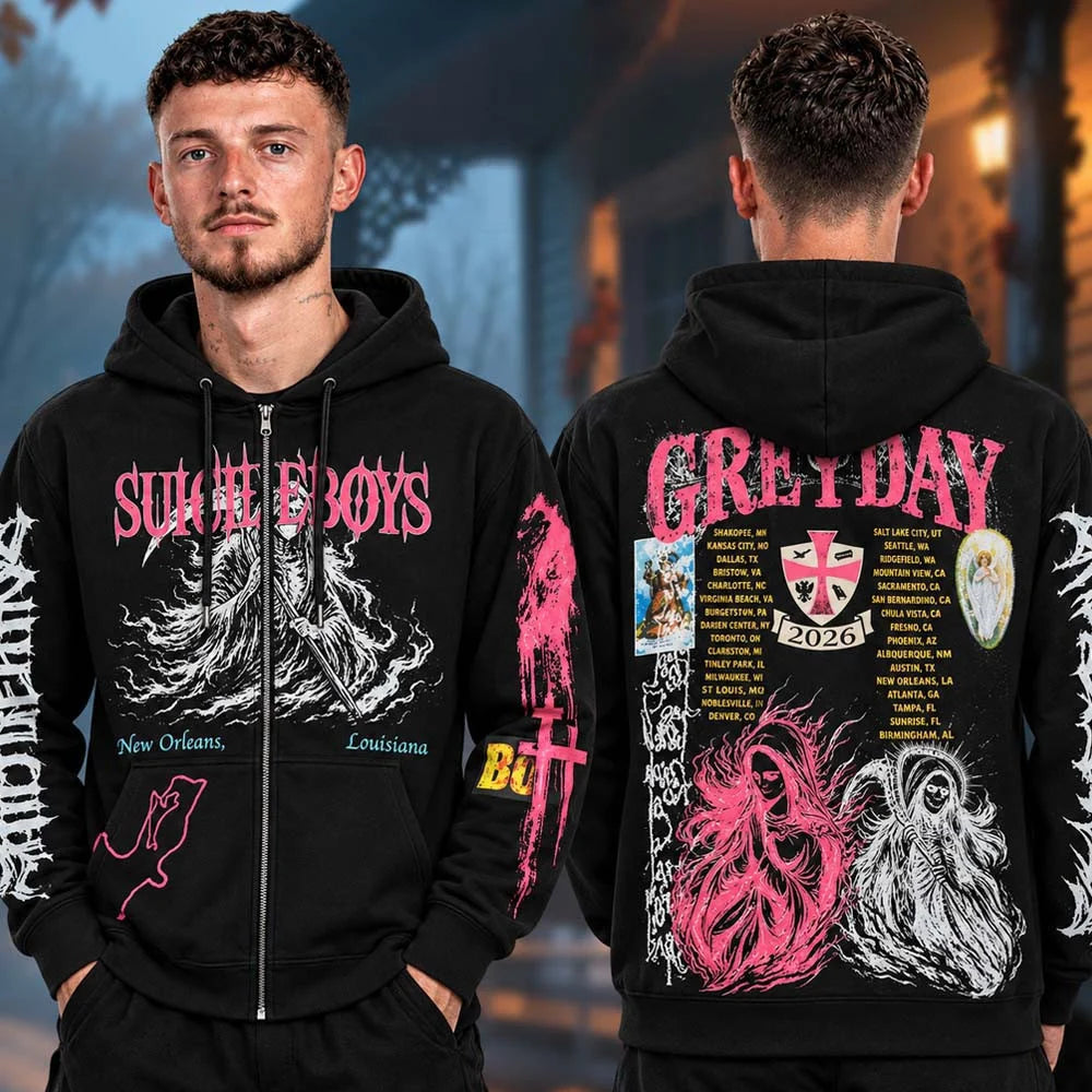 SuicideboyS Merch Greyday 2026 North America Tour Dates Reaper Black Zip Hoodie Gift For Rap Lover - Zipper Hoodie HG