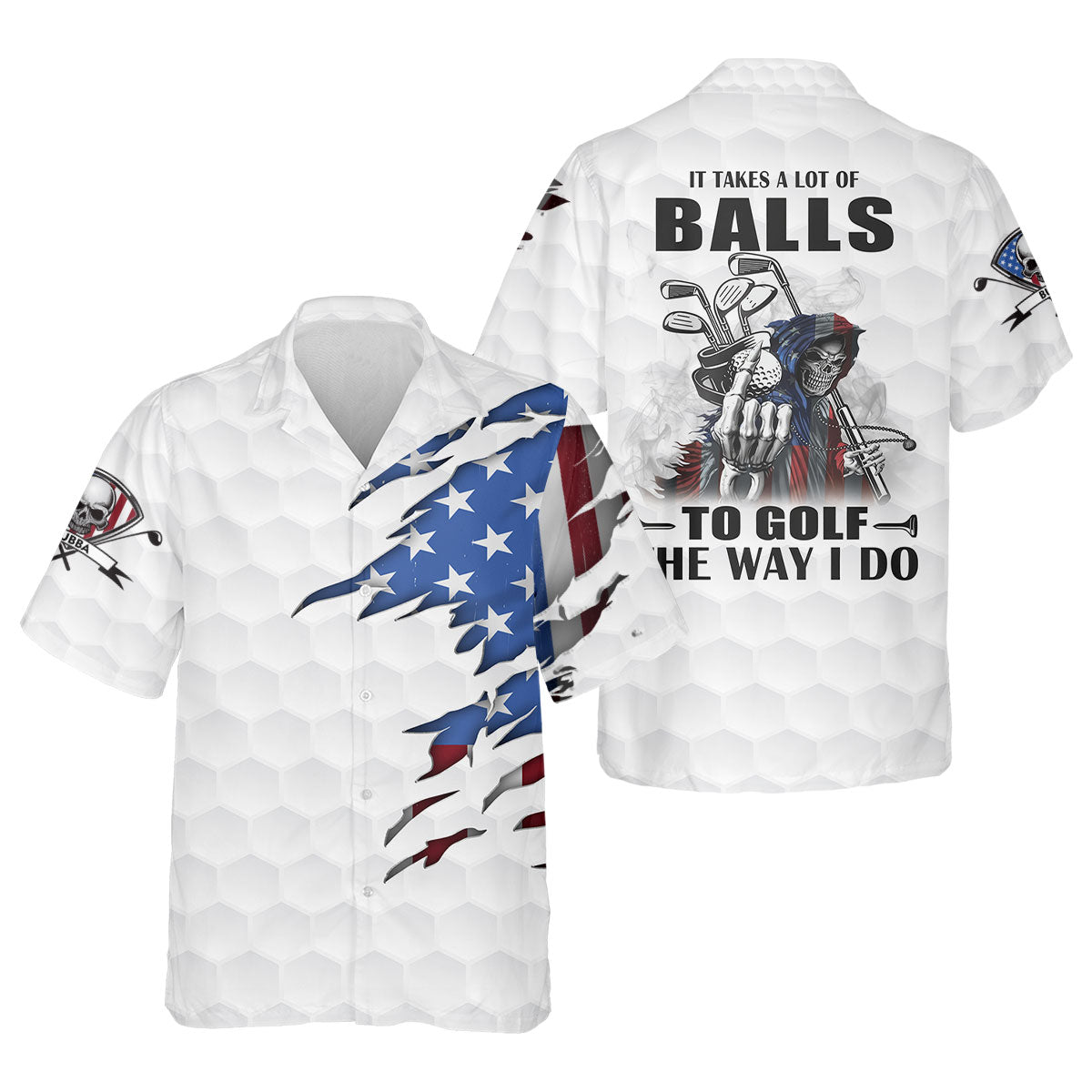 America Skeleton Golf Hawaiian Shirt HG   Golfing Apparel  America 250 Anniversary Golf Clothing  Mens Golf Gift