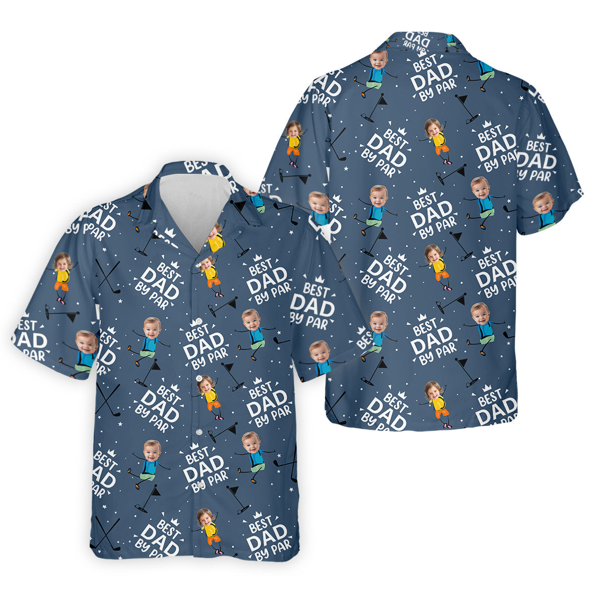 Custom Face Kids Photo  Best Dad By Par Custom Face Kids Photo  Funny Golf   Hawaiian Shirt HG   Christmas Golf Gift