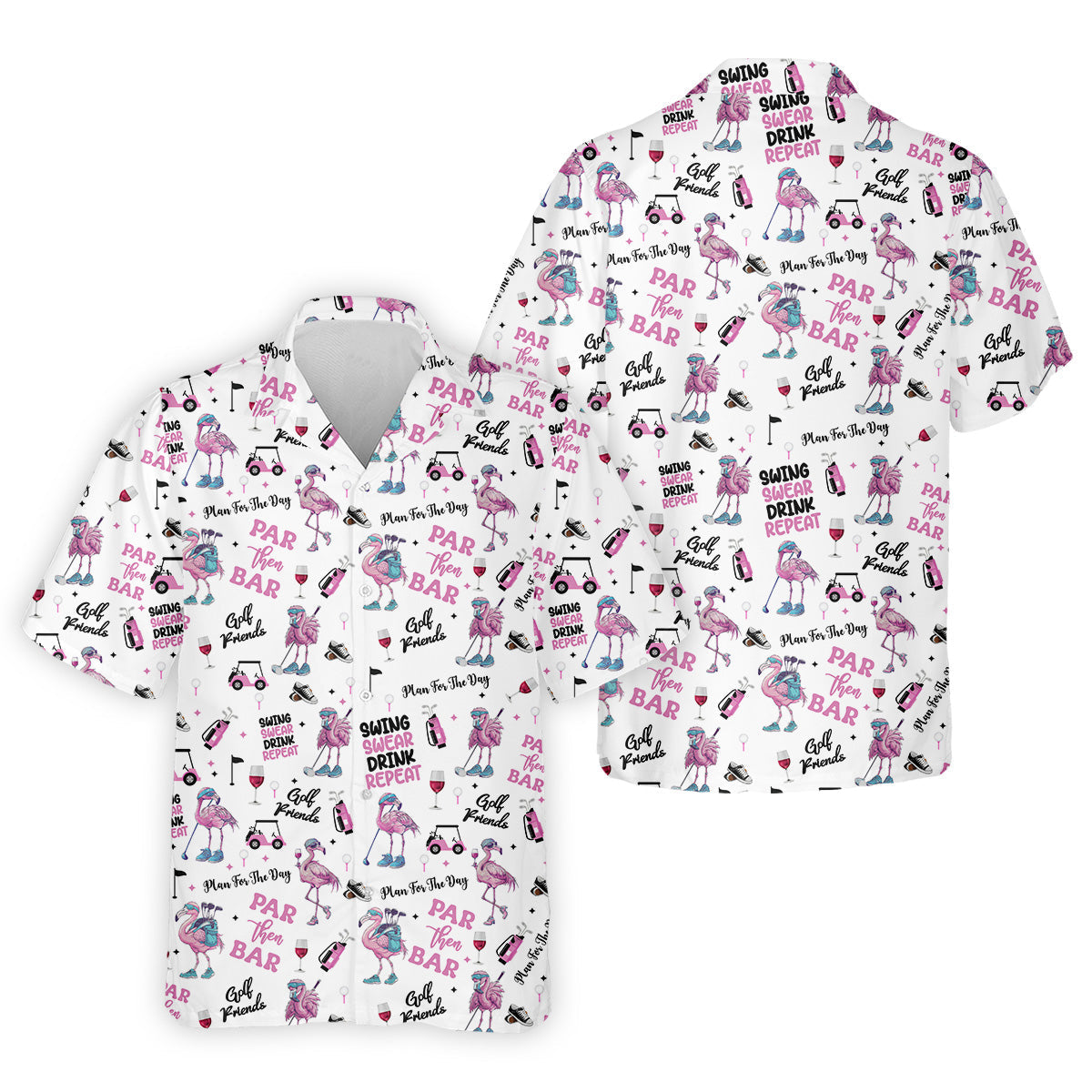 Par Then Bar Flamingo Funny Men Hawaiian Shirt HG   Fun Golf Polos For Men  Hawaiian Shirt HG s  Dad Golf Gift