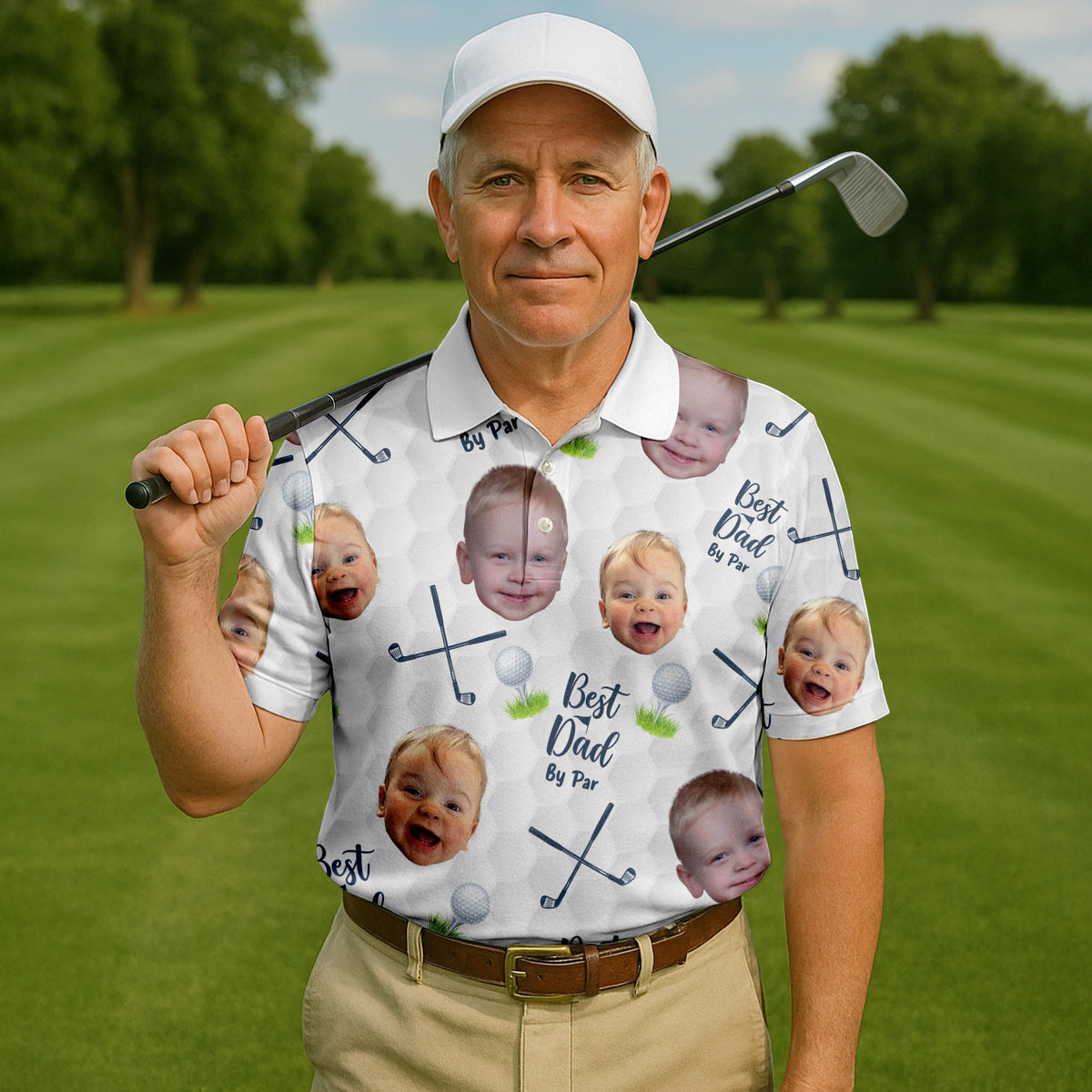 Custom Face Kids Photo  Best Papa By Par Funny Polo Golf Shirt  HG Christmas Golf Gift