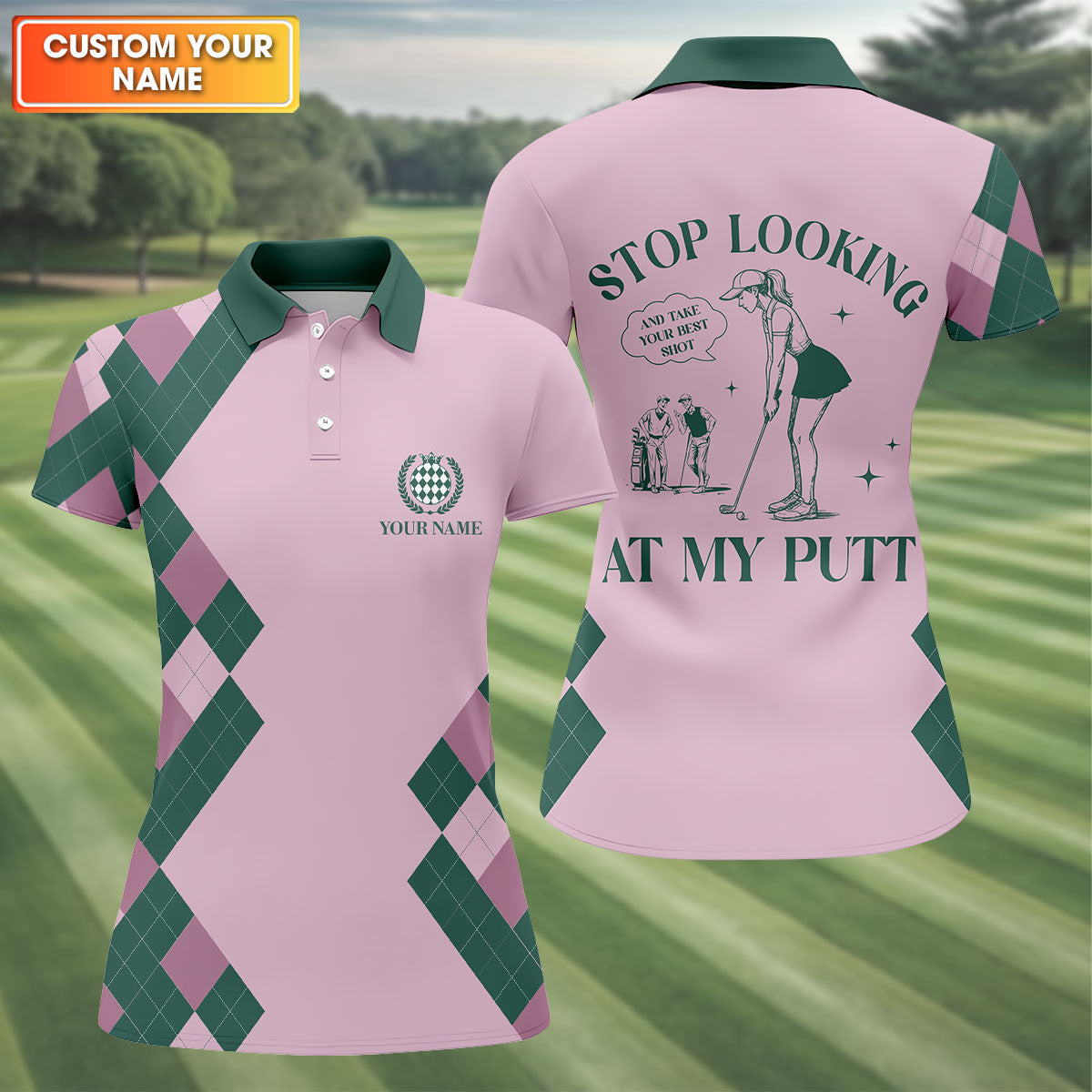 Stop Looking At My Putt Custom Sleeveless Womens Golf Polo Shirt HGs  Funny Golf Shirts For Ladies