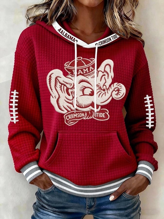 Alabama Crimson Tide Hoodie Roll Tide Bama Hooded Sweatshirt Presents For Football Fans V-Neck Long Sleeve Waffle Hoodie Or Waffle Sweatshirt HG Apparel