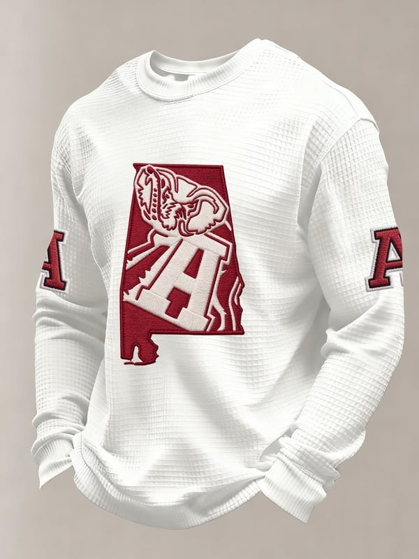 Alabama Crimson Tide Football Long Sleeve Shirt Game Day Apparel Gifts For Football Fans V-Neck Long Sleeve Waffle Hoodie Or Waffle Sweatshirt HG Apparel