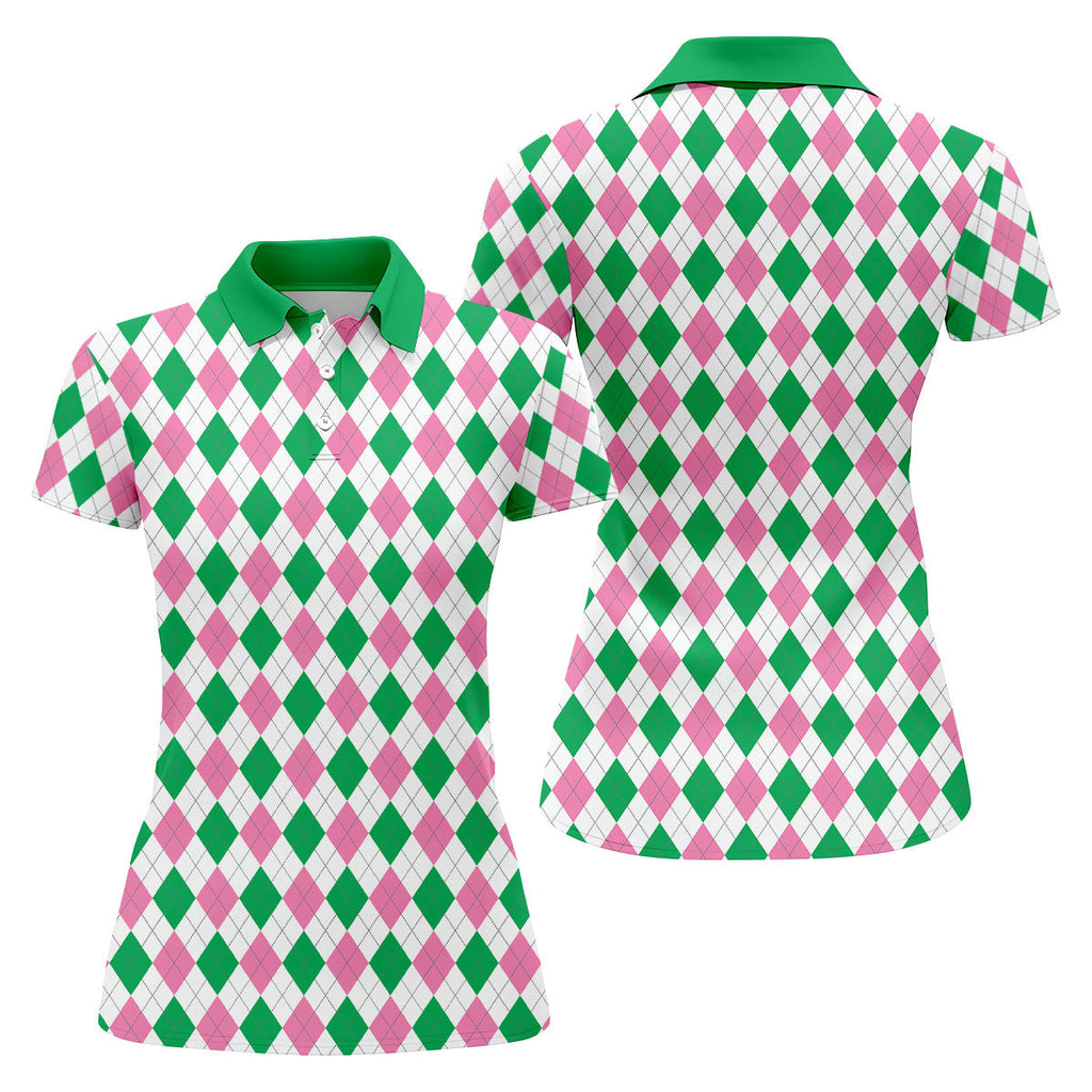 Green Pink Argyle Sleeveless Womens Golf Shirts  Ladies Pink Golf Shirt  HG Womens Golf Polo Shirt HGs  Womens Golf Tops
