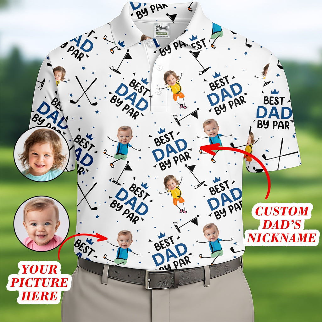 Best Dad By Par Custom Face Kids Photo  Funny Golf Polo Shirt  Christmas Golf Gift HG