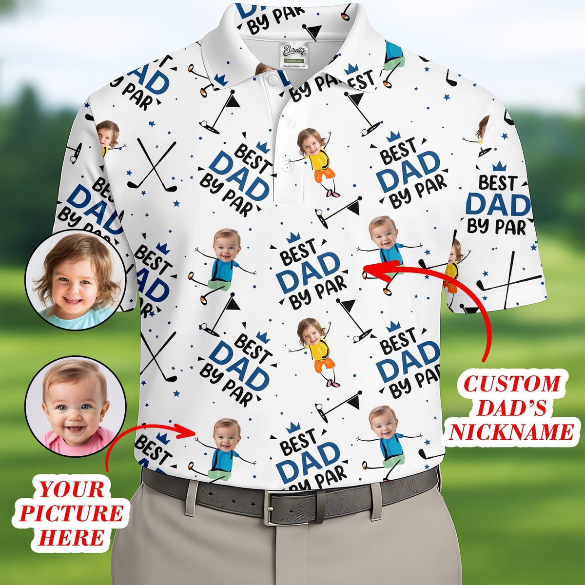 Best Dad By Par Custom Face Kids Photo  Funny Golf Polo Shirt  Christmas Golf Gift HG