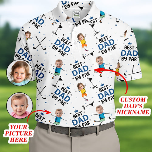 Best Dad By Par Custom Face Kids Photo  Funny Golf Polo Shirt  Christmas Golf Gift HG