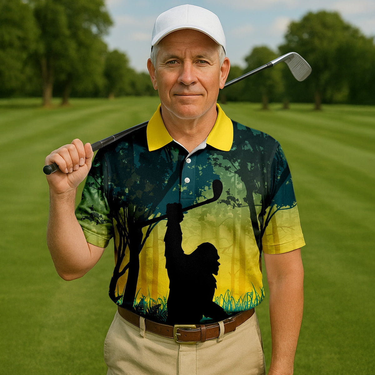 Bigfoot Men's Golf Polo Shirt HG  Golfing Apparel  Mens Golf Gift  Funny Golf Shirt