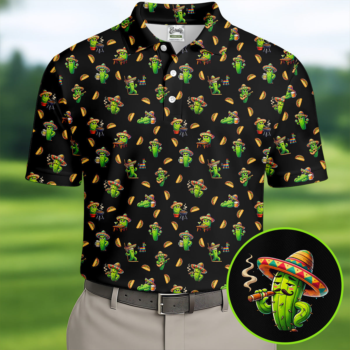 Mexican Mustach Funny Cactus Cinco De Mayo HG Celebration Fiesta Themed Golf Shirts For Men