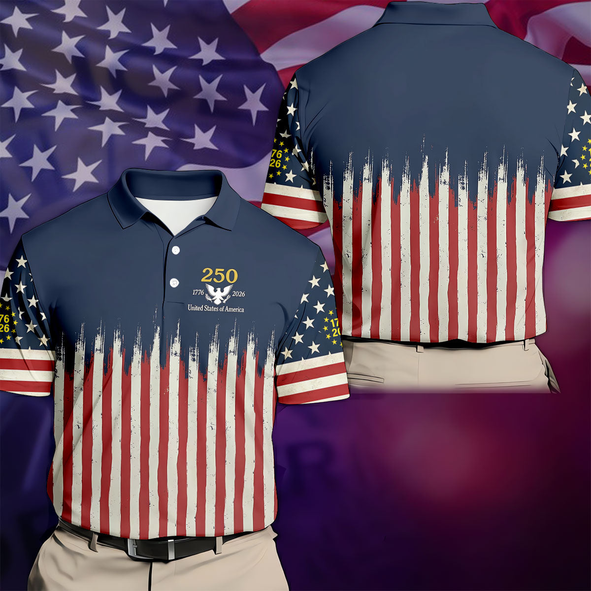 250 Years Red White Blue 1776-2026 Polo Shirts For Men  Patriotic Golf Shirt HG s  250th Anniversary Golf Gift For Men