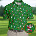 Funny Christmas Characters Golf Pose Green Golf Shirt HG   Christmas Golf Shirt HG   Polo Shirts For Men