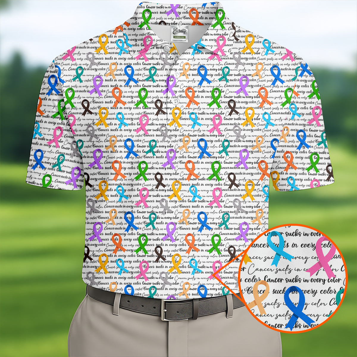 Cancer Sucks In Every Color Cancer Survivor Shirt  HG Colorful Ribbon Cancer Awareness Shirt  Polo Shirts For Men