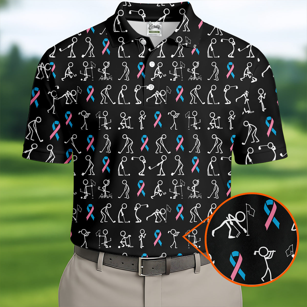 Funny Stick Figure Men's Golf Shirt HG   Male Breast Cancer Awareness Shirt  Breast Cancer Support Shirt  Golf Shirt HG s For Men