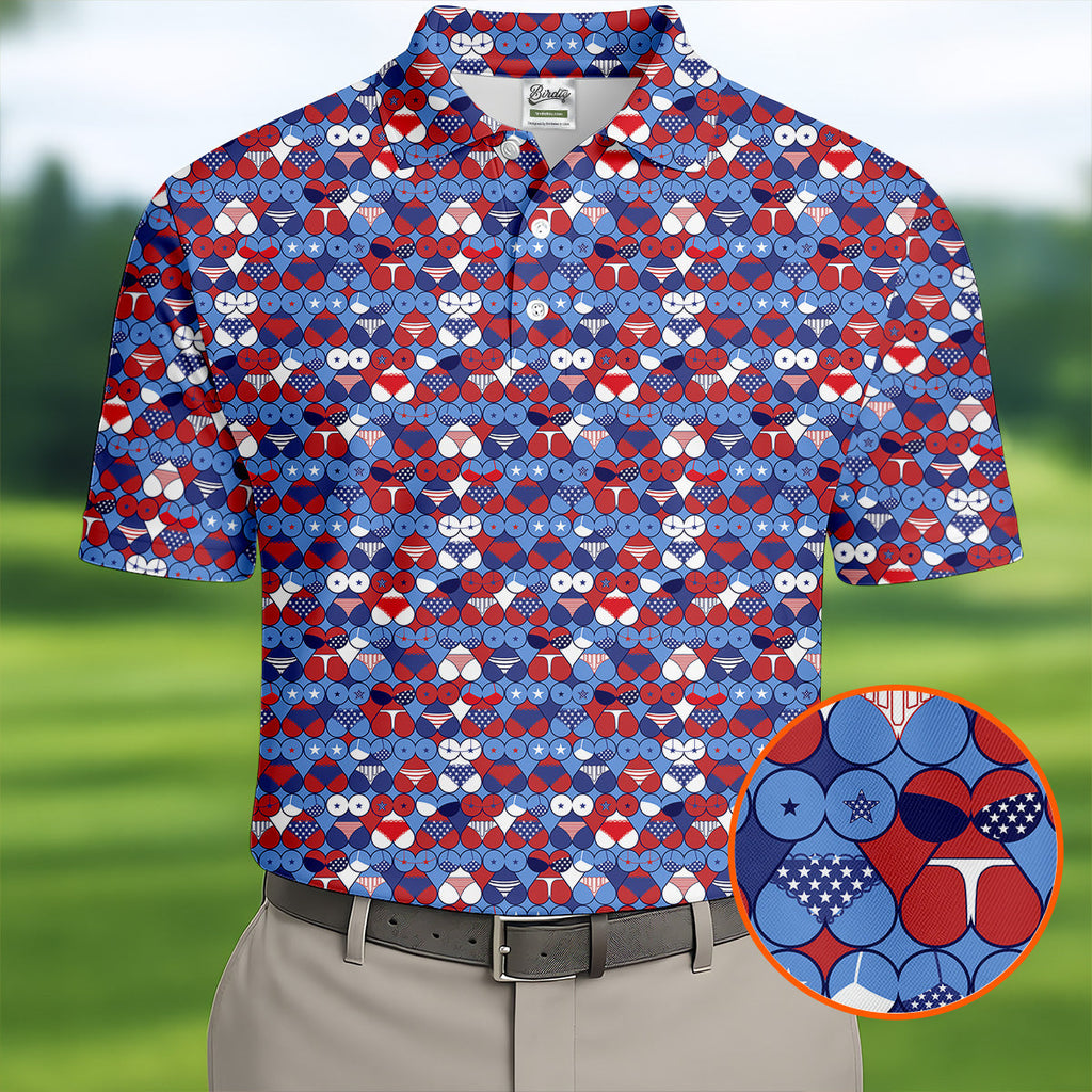 Red Blue White Naughty Fun Patriotic Golf Shirt HG   250th Anniversary Fun Golf Shirt HG s For Men  Polo Shirts For Men