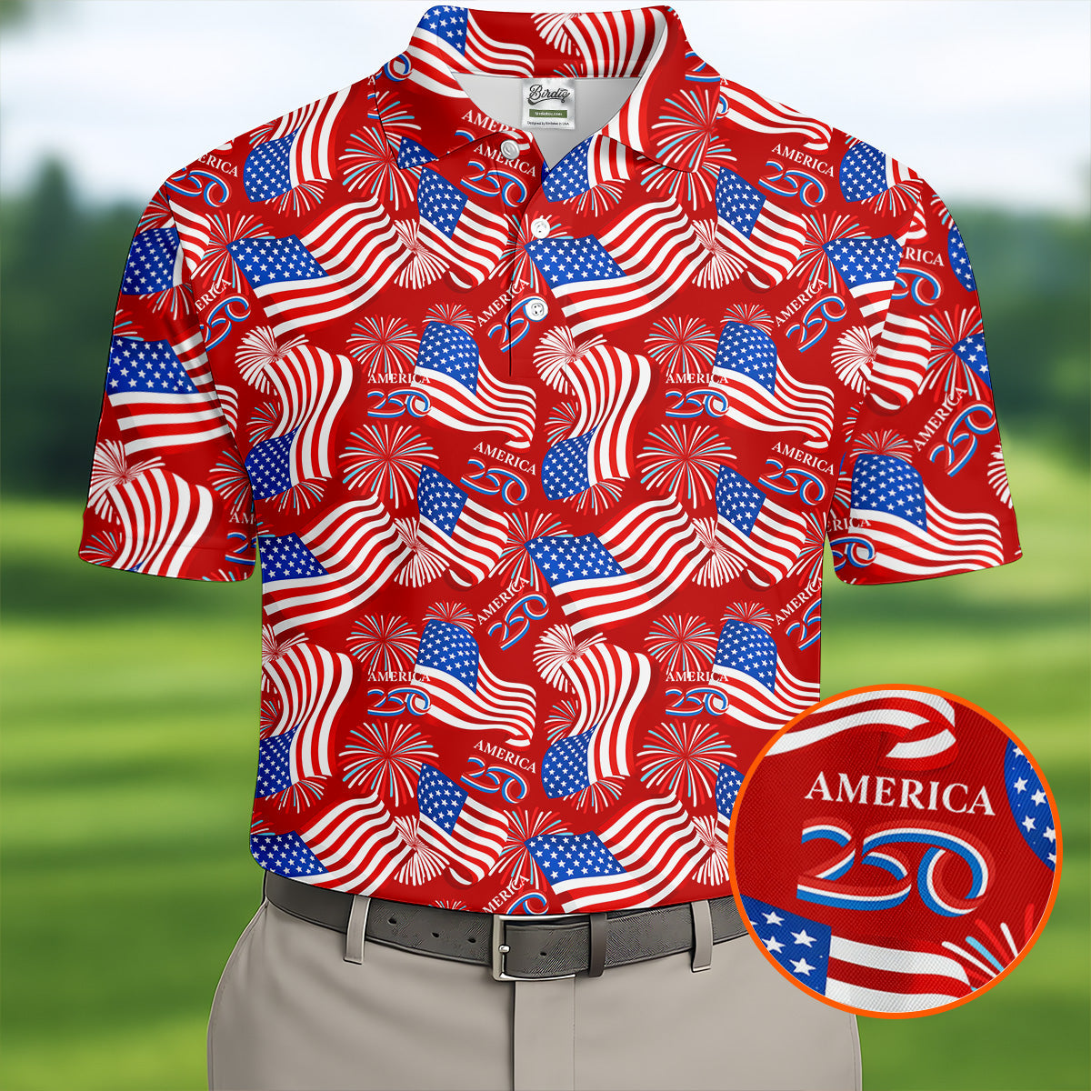 America 250 Anniversary Patriot Flag Red Polo Shirt HG Golf Tops For Men  Golf Shirts For Men