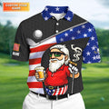 Golf And Beer Patriotic Man Golf Ball Pattern 4th Of July Black Golf Shirt  HG 250th Anniversary Golf Shirts For Men