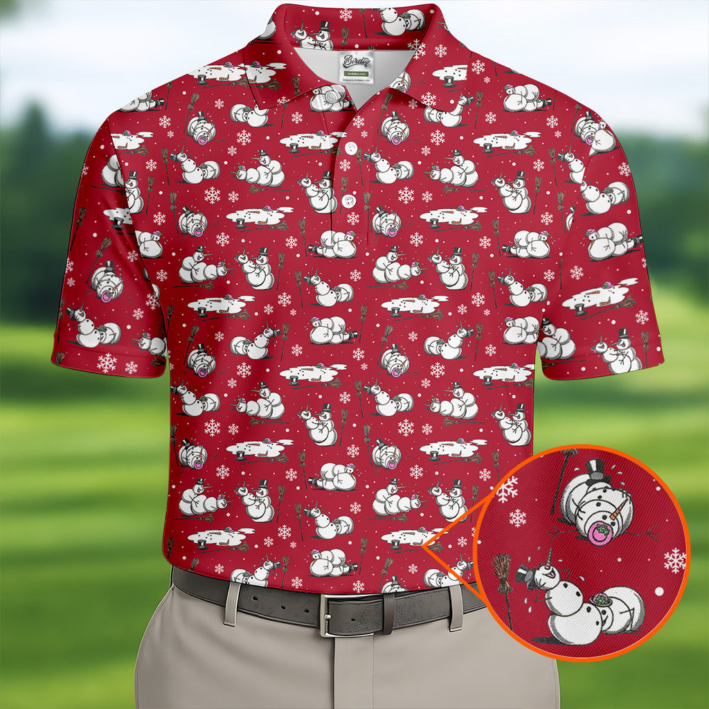 Funny Snowman Naughty Couple Red Golf Shirt HG   Christmas Golf Shirt HG   Golf Gift For Him  Polo Shirts For Men