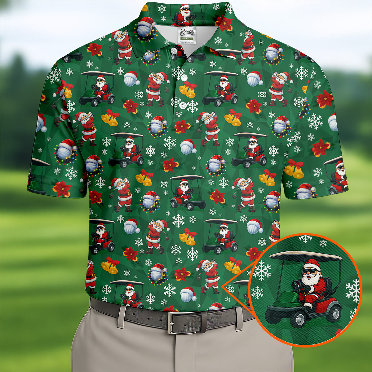 Santa Christmas Green Golf Polo  Fun Men's Golf Polos  Christmas Golf Shirt HG   Golf Shirt HG s For Men