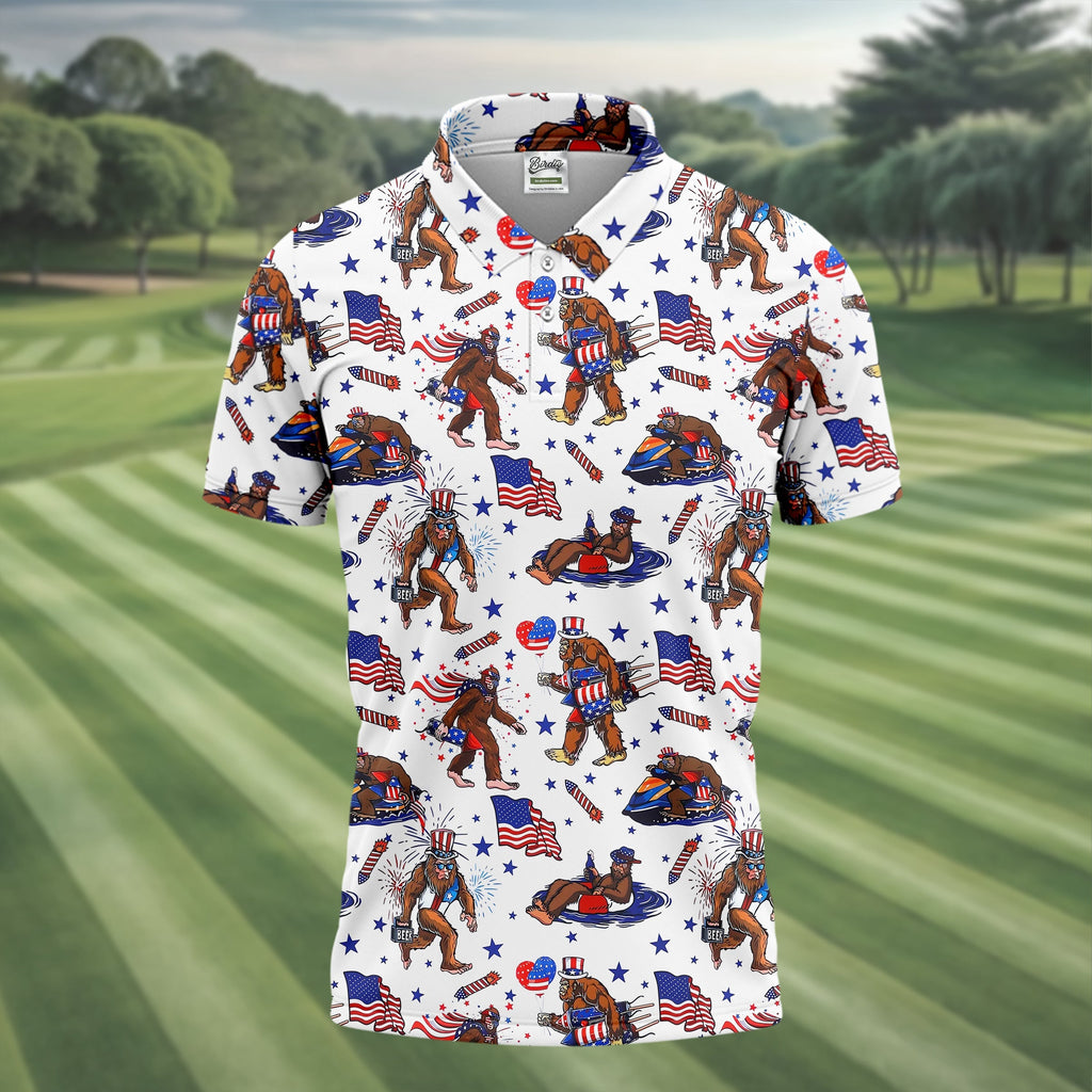 Bigfoot Sasquatch Funny Golf Polo Shirt HG  America 250 Anniversary Polo Shirt HG 4th Of July Polo