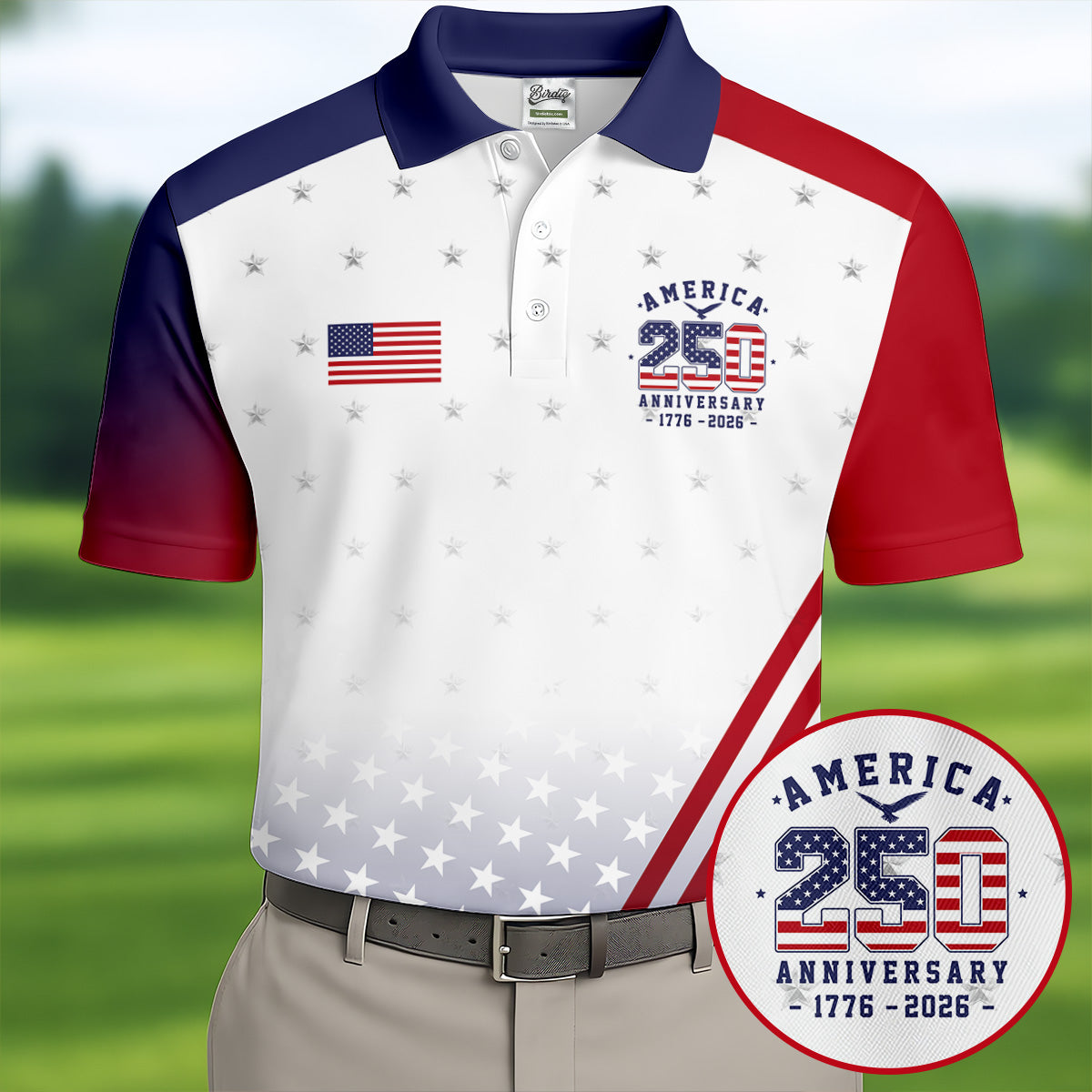 America 250 Anniversary 1776-2026 Flag Logo Golf Shirts For Men  Patriotic 4th Of July Golf Shirt HG