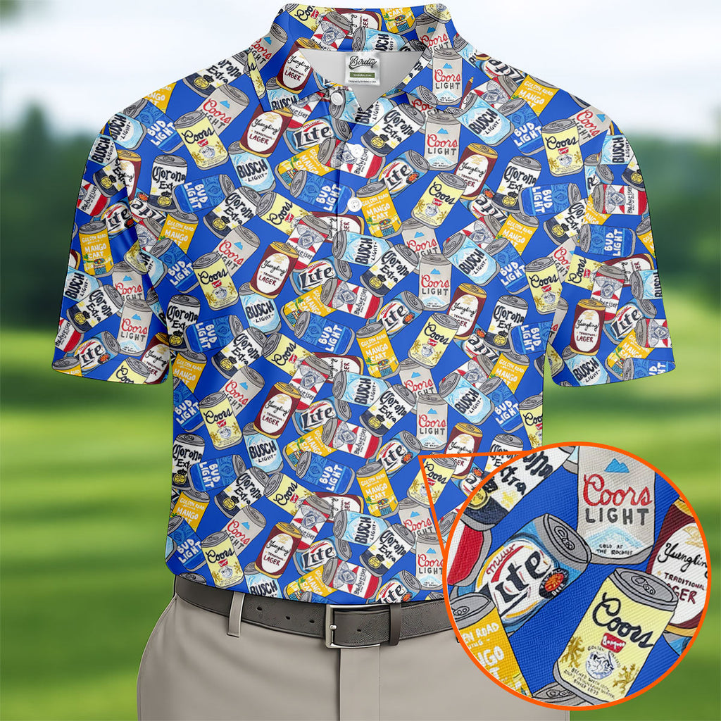 American Beer Cans Blue Golf Shirt HG   Golf And Beer Polo Shirts For Men  Golf Shirt HG s For Men