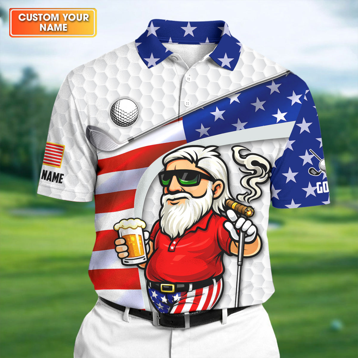 Swing Swear Drink Repeat Golf And Beer Patriotic Man 4th Of July White Polo Shirt HG 250 Years Golf Shirts For Men
