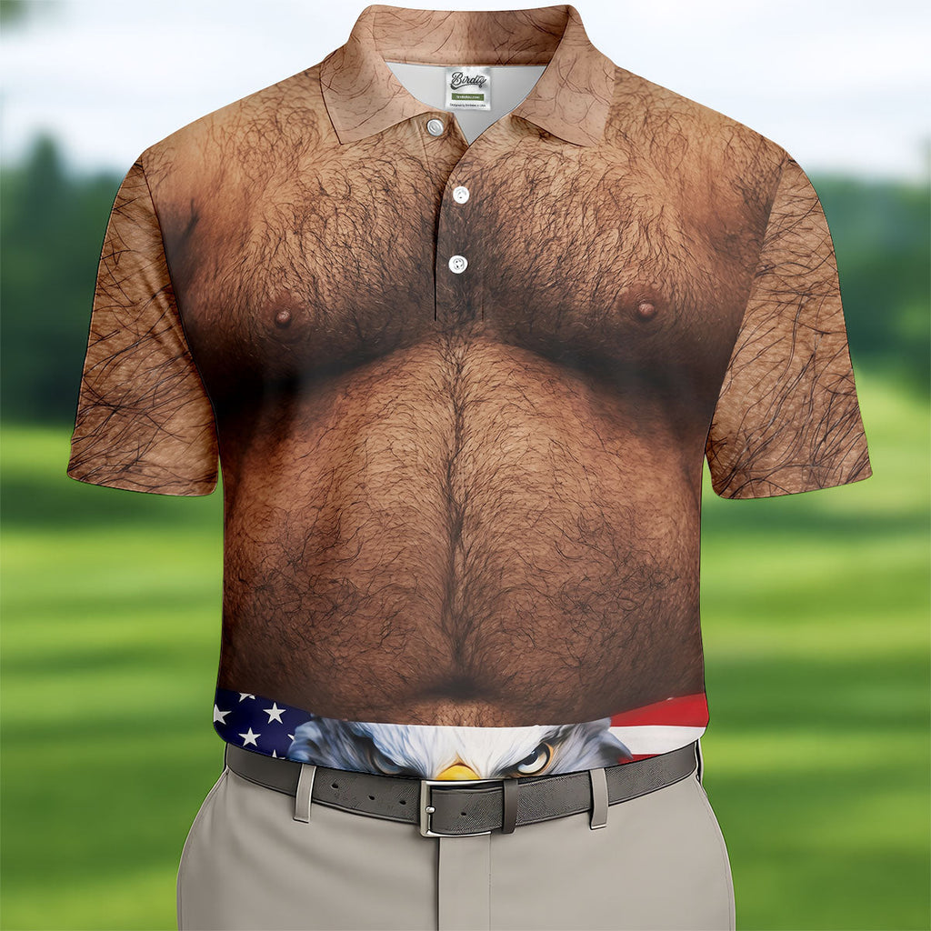 Hairy Body Funny Eagle American Flag Golf Shirt HG   250th Anniversary 4th Of July Golf Shirt HG s For Men