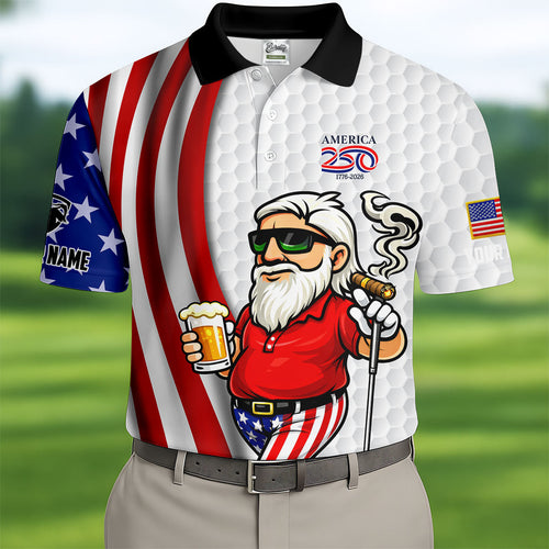 America 250 Patriotic Man 4th Of July White Golf Shirt HG   Golf And Beer Golf Shirt HG s For Men