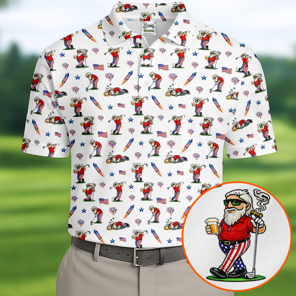 4th Of July Funny Man Golf And Beer USA Polo Shirt HG  Patriotic Golf Shirt  HG 250th Anniversary Golf Shirts For Men