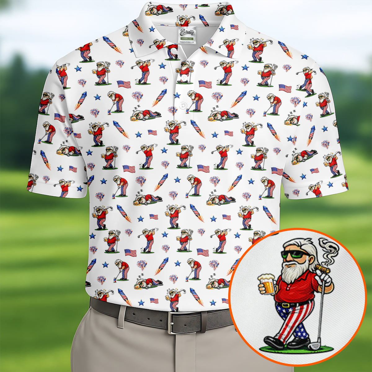 4th Of July Funny Man Golf And Beer USA Polo Shirt HG  Patriotic Golf Shirt  HG 250th Anniversary Golf Shirts For Men