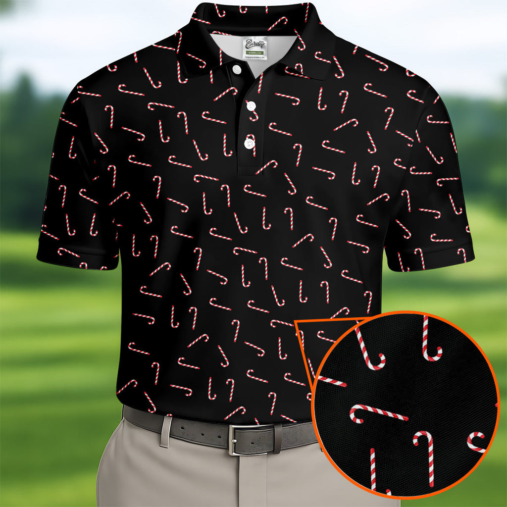 Christmas Candy Cane Golf Tops For Men  Christmas Golf Shirt HG   Black Golf Polo Shirt  Golf Gift For Men