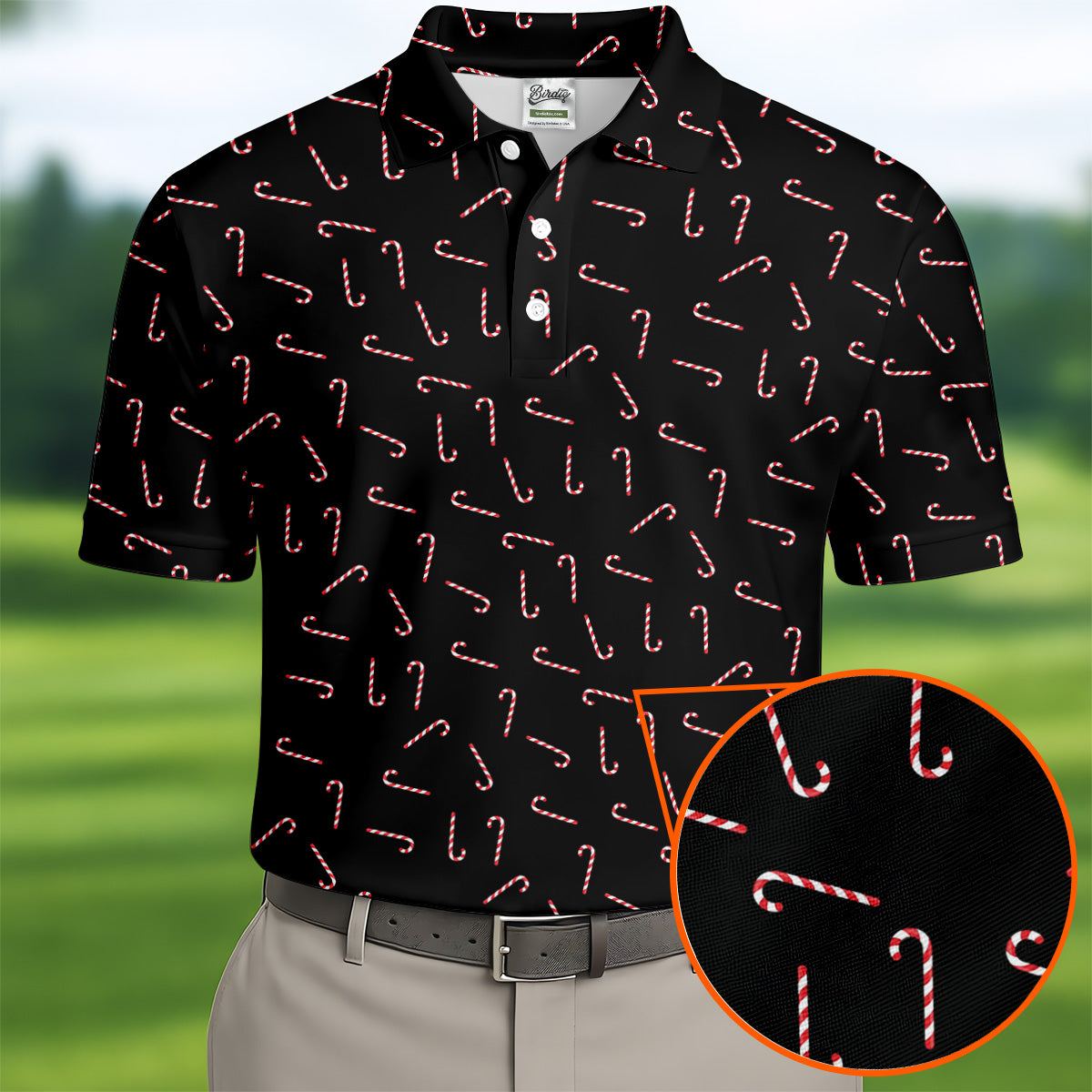 Christmas Candy Cane Golf Tops For Men  Christmas Golf Shirt HG   Black Golf Polo Shirt  Golf Gift For Men