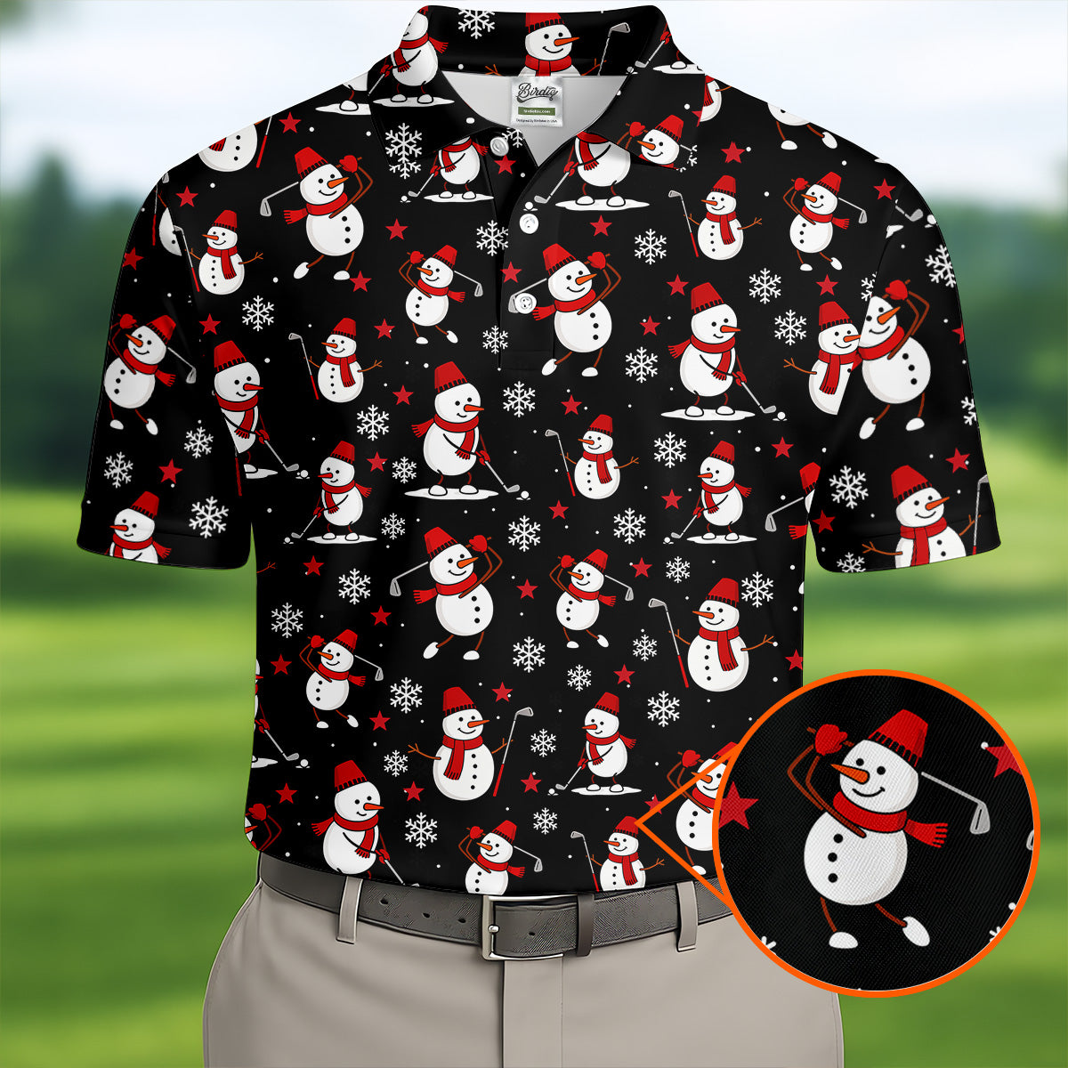 Cute Snowman Golf Pose Black Polo Shirt HG Christmas Polo Shirt HG Golf Shirts For Men  Golf Gift For Men
