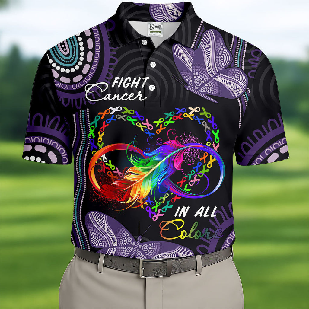 Fight Cancer In All Color Men's Polo Shirt HG Cancer Awareness Shirt  Cancer Survivor Shirt  Golf Gift For Men