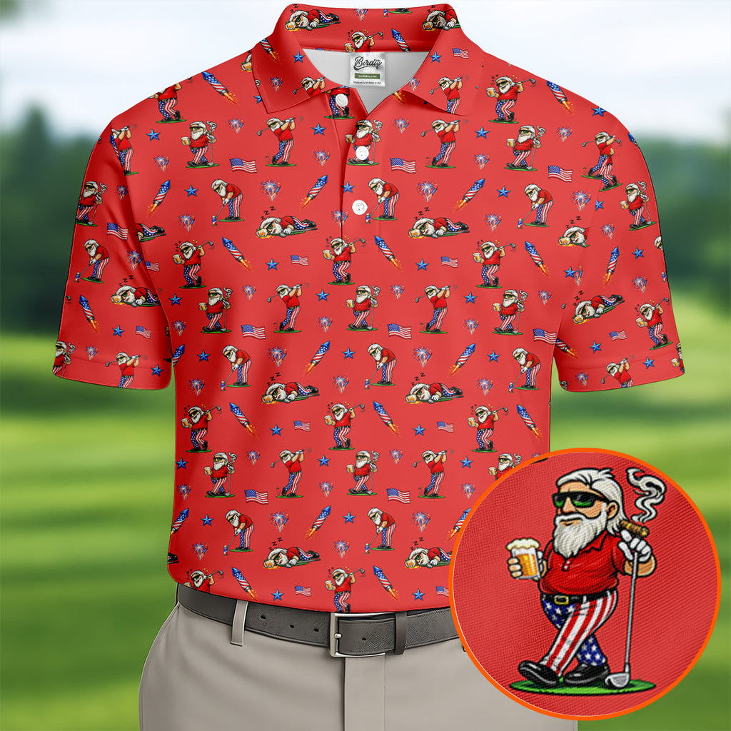 4th Of July Funny Man Golf And Beer Red Golf Shirt HG   Patriotic Golf Shirt HG   250th Anniversary Golf Shirt HG s For Men