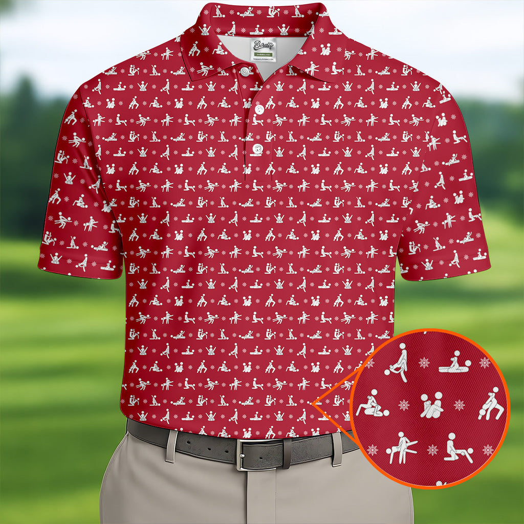 Funny Stick Figure Naughty Couple Red Golf Shirt HG   Valentines Golf Gift  Polo Shirts For Men  Golf Gift For Men