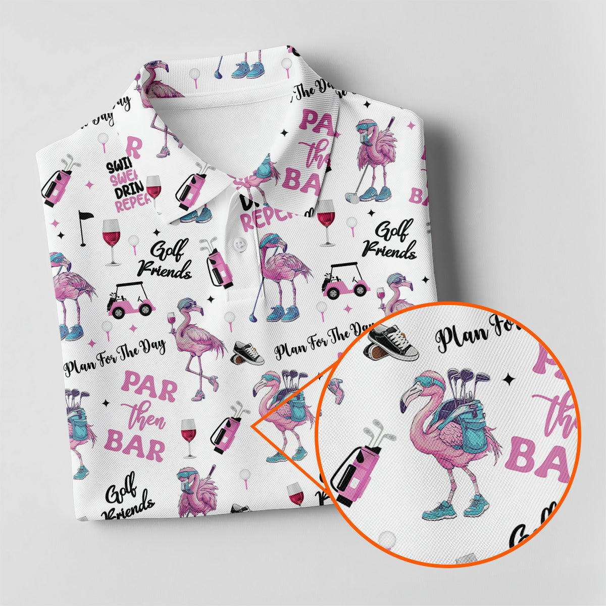 Par Then Bar Flamingo Funny Men Polo Shirt HG  Fun Golf Polos For Men  Golf Shirts  Dad Golf Gift