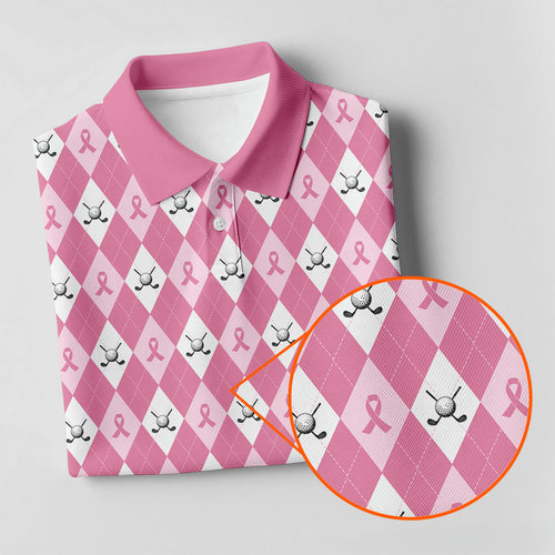 Breast Cancer Golf Shirt HG   Pink Argyle Golf Shirt HG   Breast Cancer Awareness Shirts  Couple Golf Shirt HG