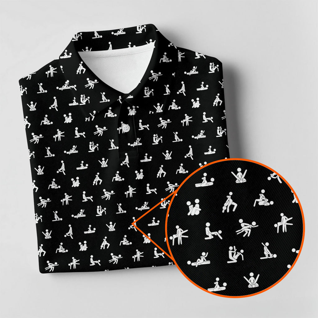 Funny Stick Figure Black And White Men's Golf Polo Shirt  Funny Position Golf Polo  Fun Men Golf Shirt HG s