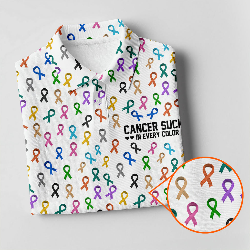 Cancer Sucks In Every Color Women Polo Shirt HG Cancer Awareness Shirt  Cancer Survivor Shirt  Golf Gift For Women