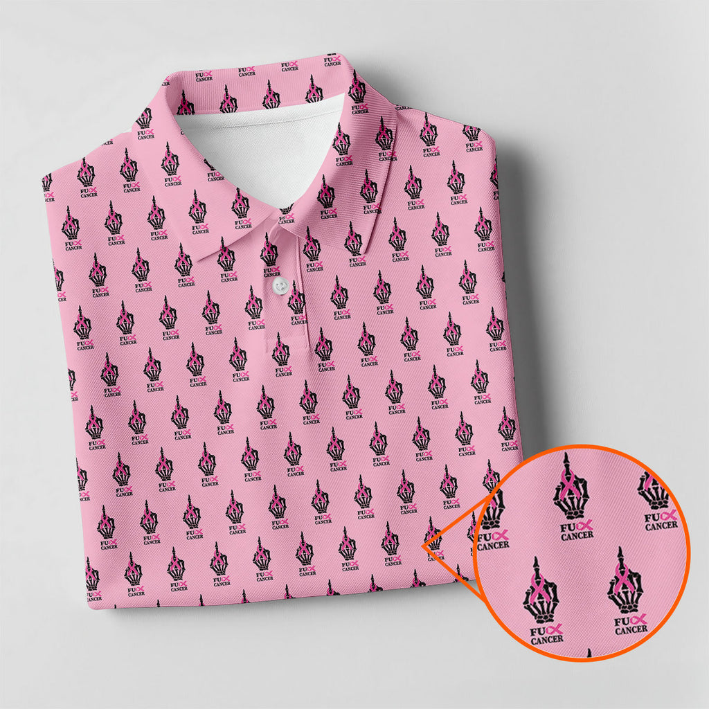 Funny Middle Finger Pink Men's Golf Shirt HG   Breast Cancer Golf Shirt HG   Fun Golf Shirt HG s For Men