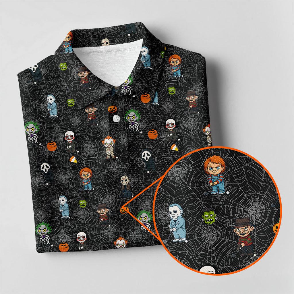 Funny Horror Character Black Golf Polo Shirt HG  Horror Movie Shirt  Halloween Golf Shirt  HG Fun Golf Polos For Men