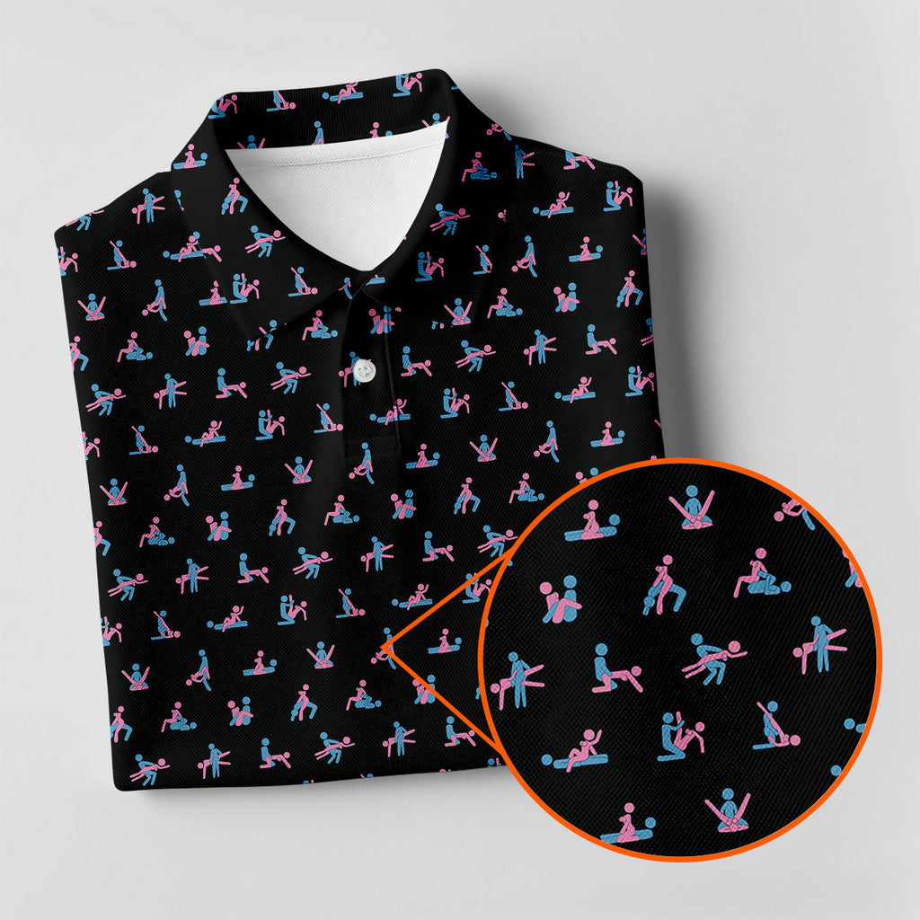 Funny Stick Figure Men's Golf Polo Shirt HG  Funny Position Golf Polo  Fun Men Golf Shirts  Golf Gift For Him