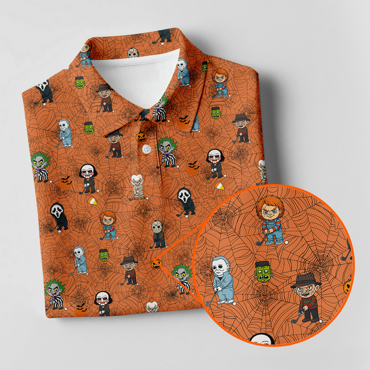 Funny Horror Character Orange Golf Polo Shirt  Horror Movie Shirt  Halloween Golf Shirt HG   Womens Golf Polo