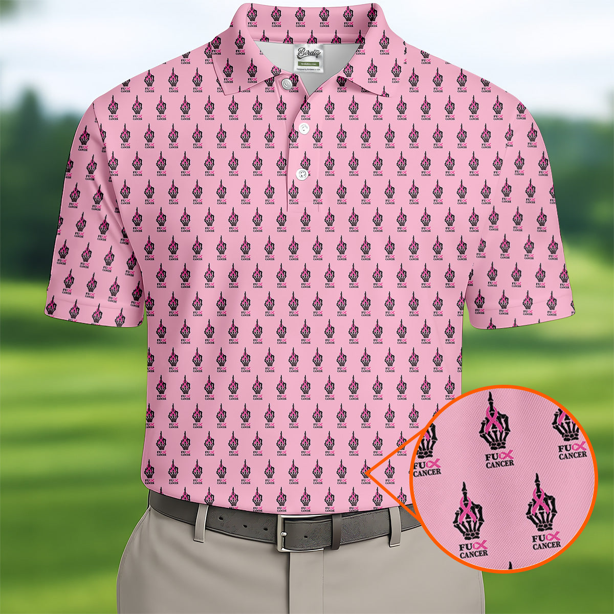 Funny Middle Finger Pink Men's Golf Shirt HG   Breast Cancer Golf Shirt HG   Fun Golf Shirt HG s For Men