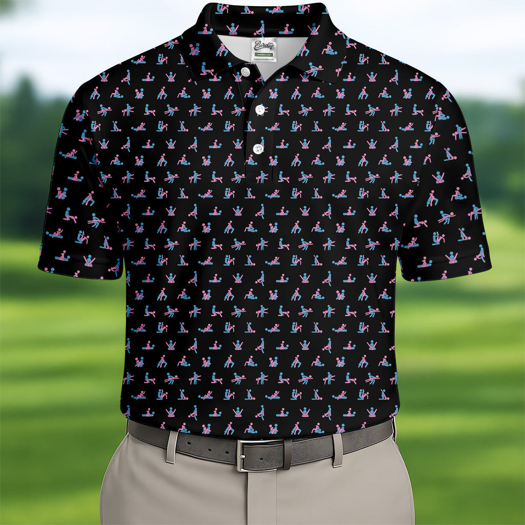 Funny Stick Figure Men's Golf Polo Shirt HG  Funny Position Golf Polo  Fun Men Golf Shirts  Golf Gift For Him