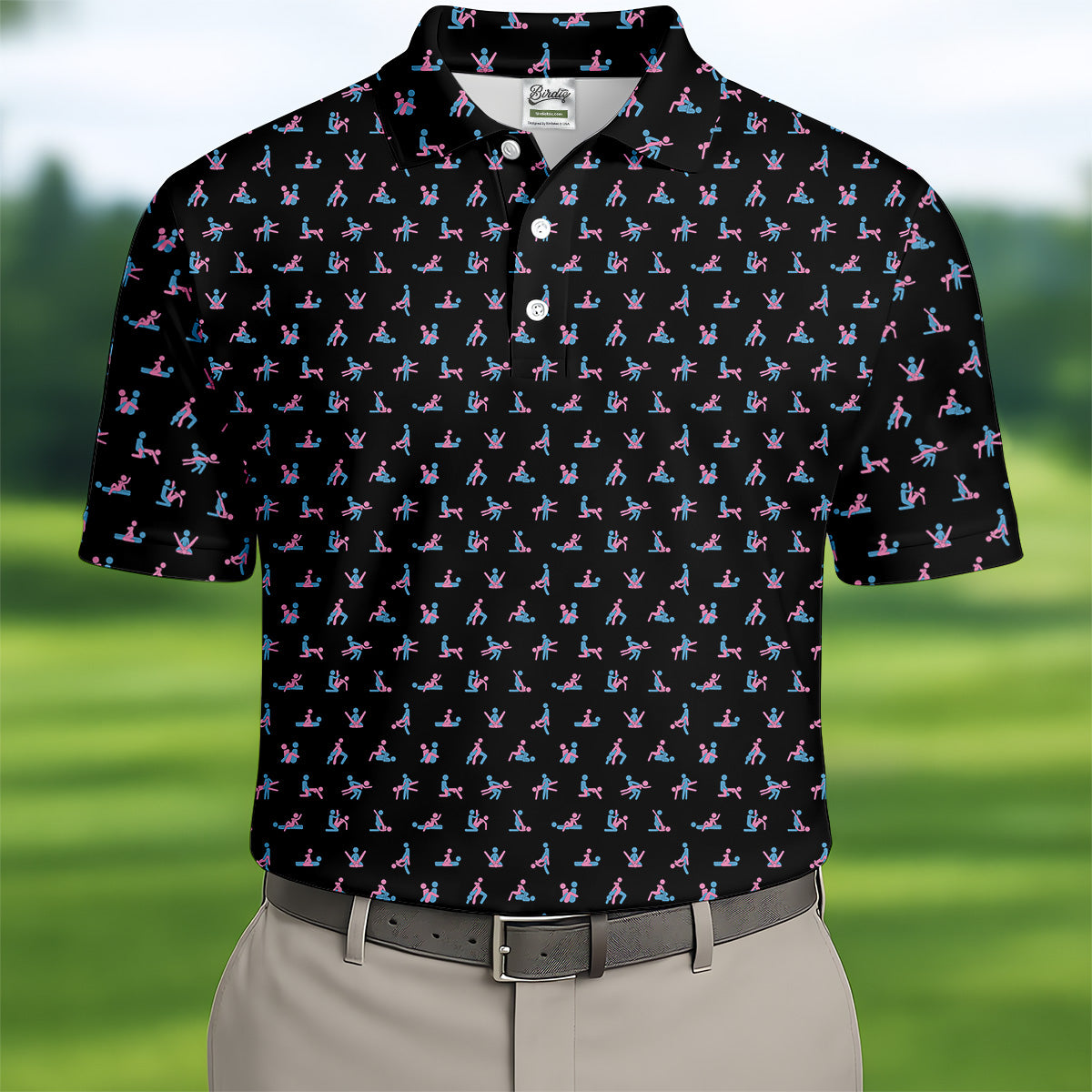 Funny Stick Figure Men's Golf Polo Shirt HG  Funny Position Golf Polo  Fun Men Golf Shirts  Golf Gift For Him