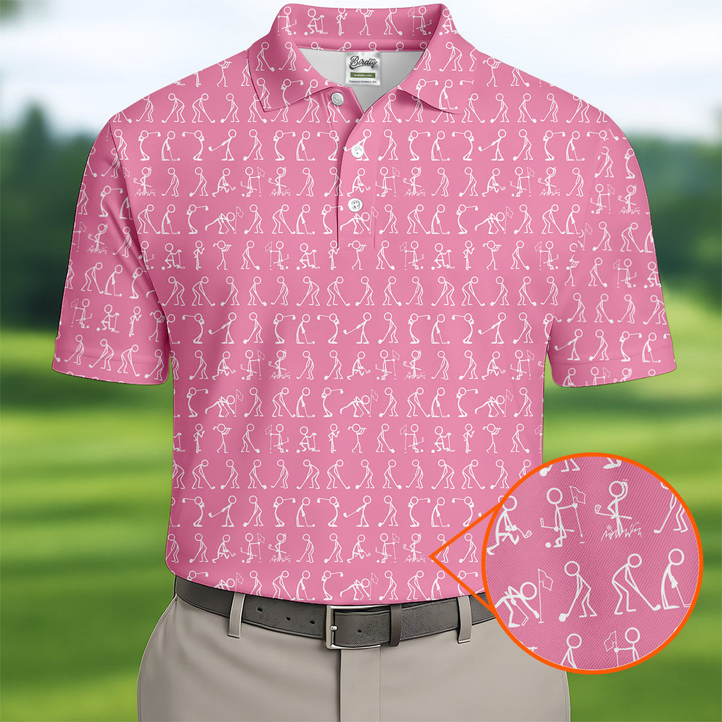 Funny Stick Figure Men's Golf Shirt HG   Pink Golf Shirt HG   Golf Shirt HG s For Men  Fun Golf Shirt HG  For Men