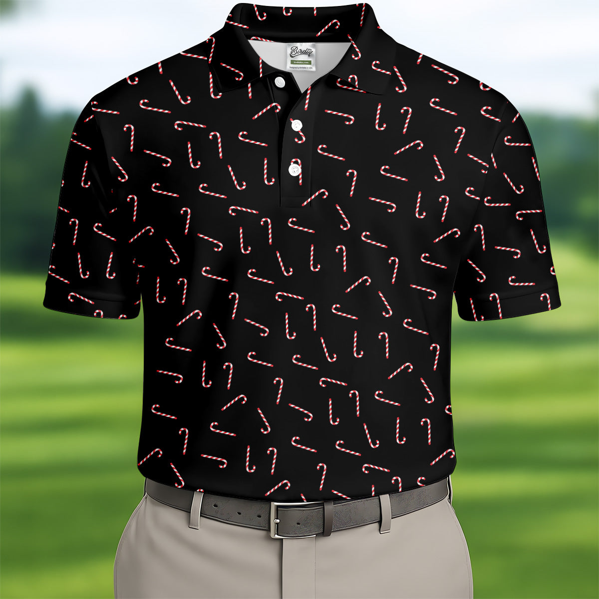 Christmas Candy Cane Golf Tops For Men  Christmas Golf Shirt HG   Black Golf Polo Shirt  Golf Gift For Men